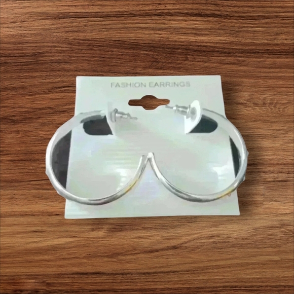 Jewelry - Silver hoop earrings with rhinestone decor